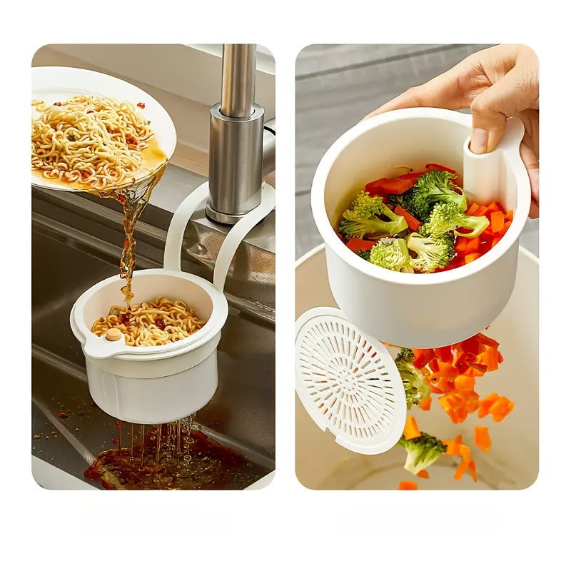 One-button self-cleaning suspended sink filter basket-automatic food waste drainage design, durable plastic kitchen sink storage screen, convenient suspension, efficient separation of food residues and anti-clogging,, strong hanging ring,