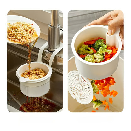 One-button self-cleaning suspended sink filter basket-automatic food waste drainage design, durable plastic kitchen sink storage screen, convenient suspension, efficient separation of food residues and anti-clogging,, strong hanging ring,
