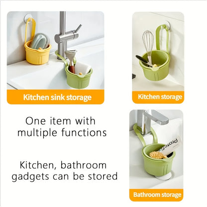 One-button self-cleaning suspended sink filter basket-automatic food waste drainage design, durable plastic kitchen sink storage screen, convenient suspension, efficient separation of food residues and anti-clogging,, strong hanging ring,