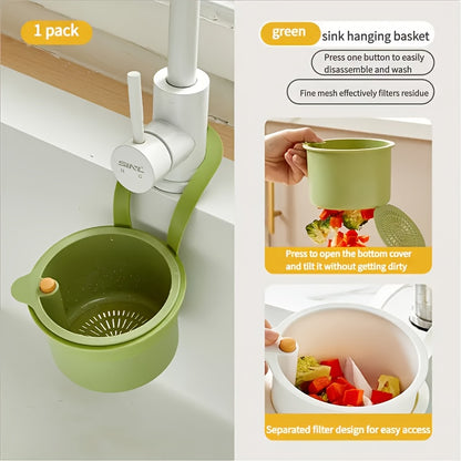 One-button self-cleaning suspended sink filter basket-automatic food waste drainage design, durable plastic kitchen sink storage screen, convenient suspension, efficient separation of food residues and anti-clogging,, strong hanging ring,