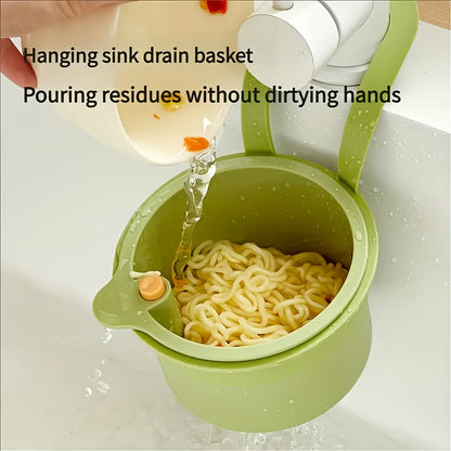One-button self-cleaning suspended sink filter basket-automatic food waste drainage design, durable plastic kitchen sink storage screen, convenient suspension, efficient separation of food residues and anti-clogging,, strong hanging ring,