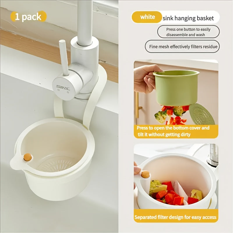 One-button self-cleaning suspended sink filter basket-automatic food waste drainage design, durable plastic kitchen sink storage screen, convenient suspension, efficient separation of food residues and anti-clogging,, strong hanging ring,