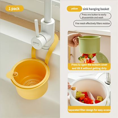 One-button self-cleaning suspended sink filter basket-automatic food waste drainage design, durable plastic kitchen sink storage screen, convenient suspension, efficient separation of food residues and anti-clogging,, strong hanging ring,