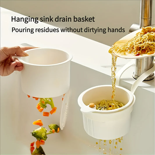 One-button self-cleaning suspended sink filter basket-automatic food waste drainage design, durable plastic kitchen sink storage screen, convenient suspension, efficient separation of food residues and anti-clogging,, strong hanging ring,